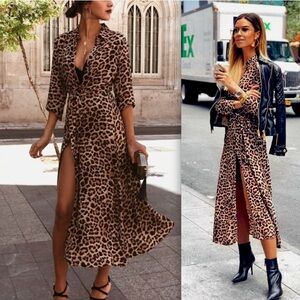 H&M LEOPARD PRINT SHIRT MIDI DRESS